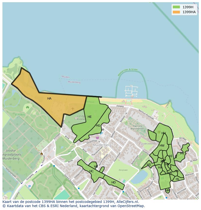 Afbeelding van het postcodegebied 1399 HA op de kaart.