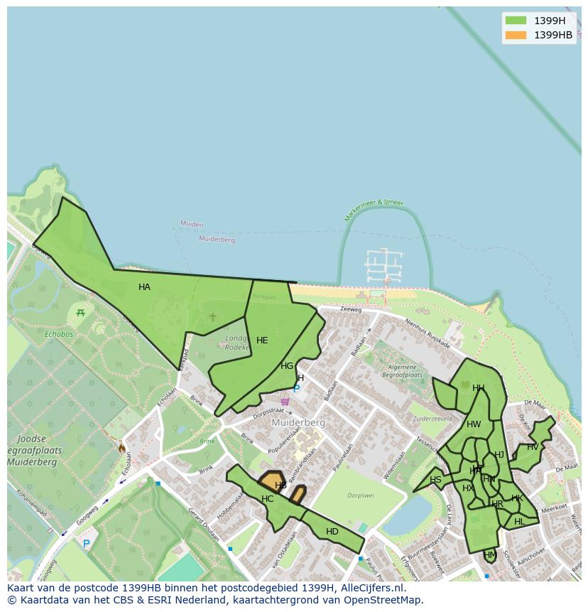 Afbeelding van het postcodegebied 1399 HB op de kaart.