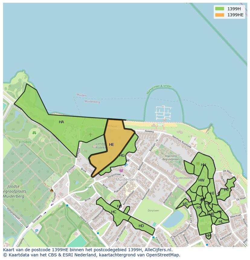 Afbeelding van het postcodegebied 1399 HE op de kaart.