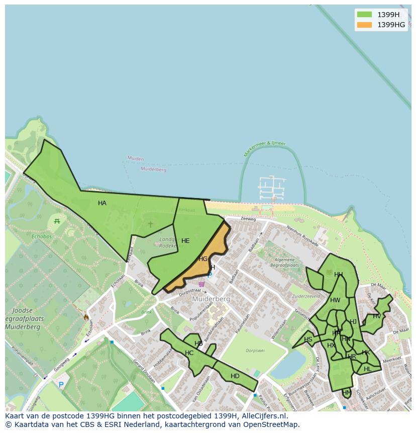 Afbeelding van het postcodegebied 1399 HG op de kaart.