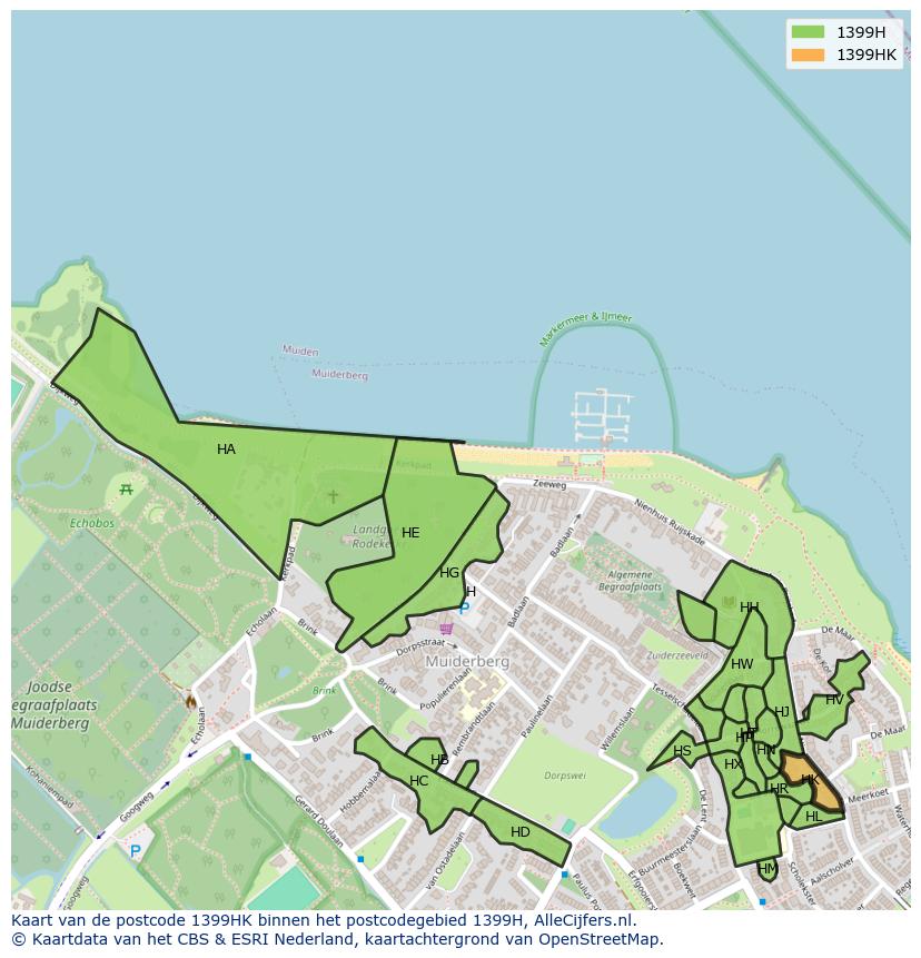 Afbeelding van het postcodegebied 1399 HK op de kaart.