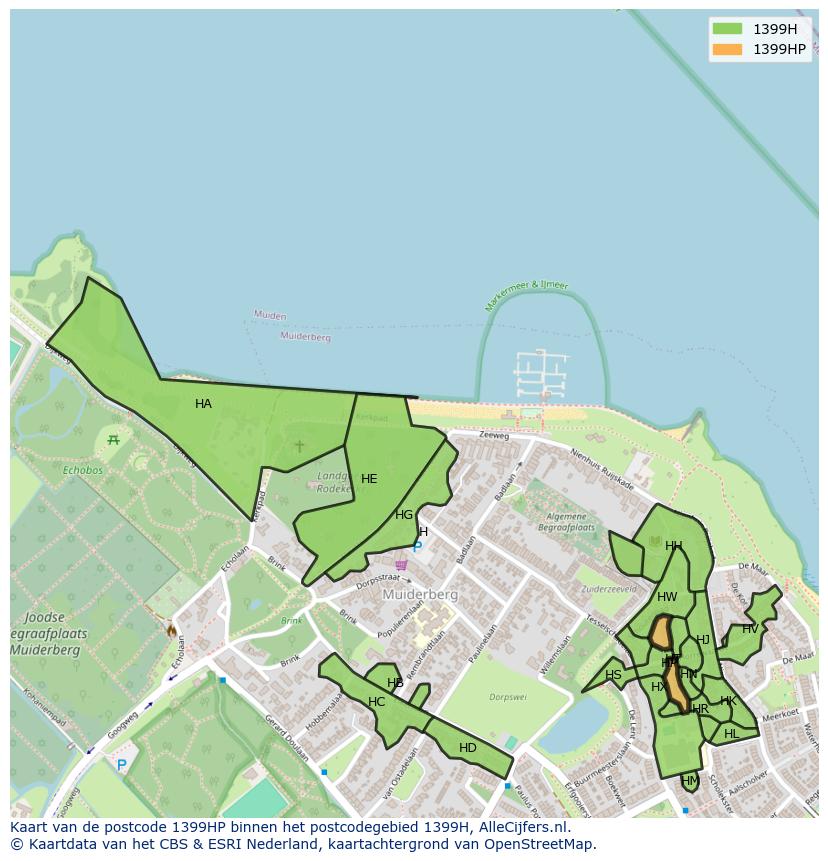 Afbeelding van het postcodegebied 1399 HP op de kaart.
