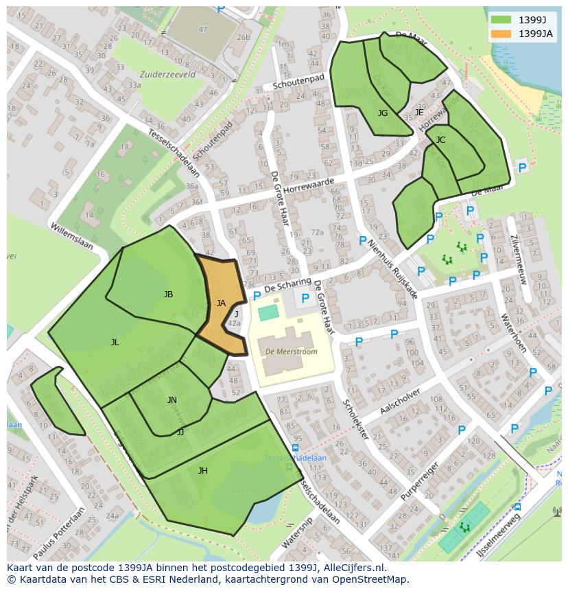 Afbeelding van het postcodegebied 1399 JA op de kaart.