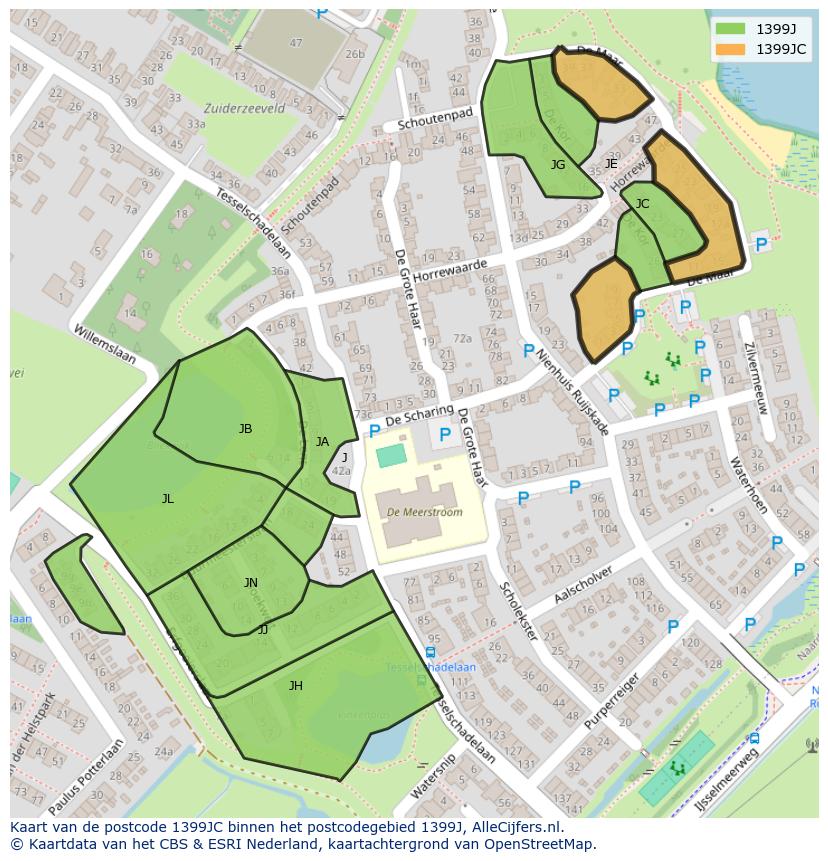Afbeelding van het postcodegebied 1399 JC op de kaart.