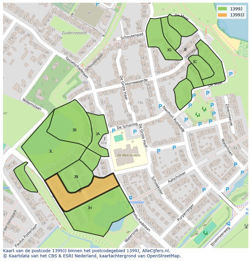 Afbeelding van het postcodegebied 1399 JJ op de kaart.