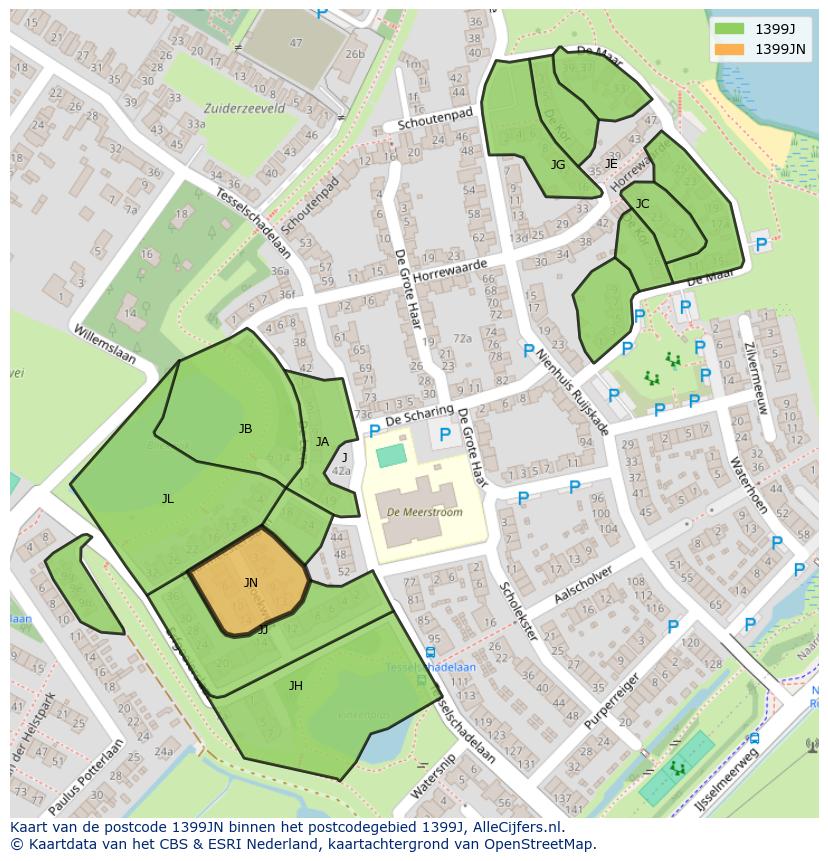 Afbeelding van het postcodegebied 1399 JN op de kaart.