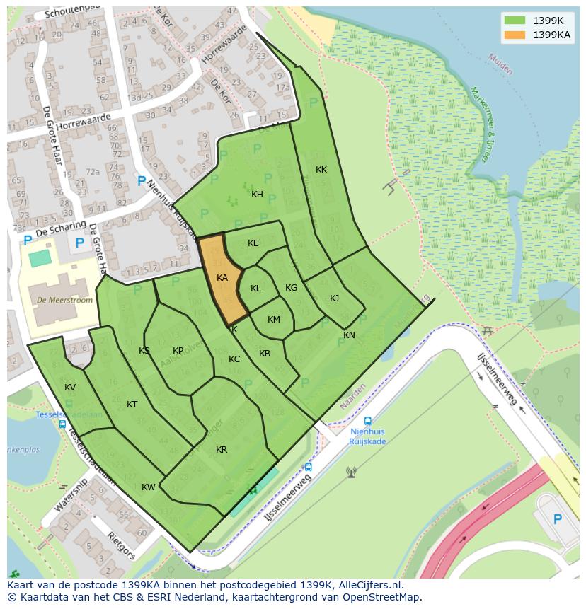 Afbeelding van het postcodegebied 1399 KA op de kaart.