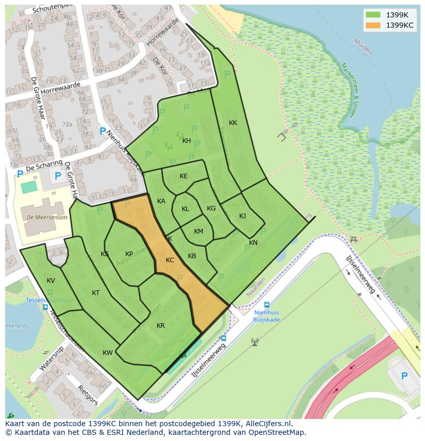 Afbeelding van het postcodegebied 1399 KC op de kaart.
