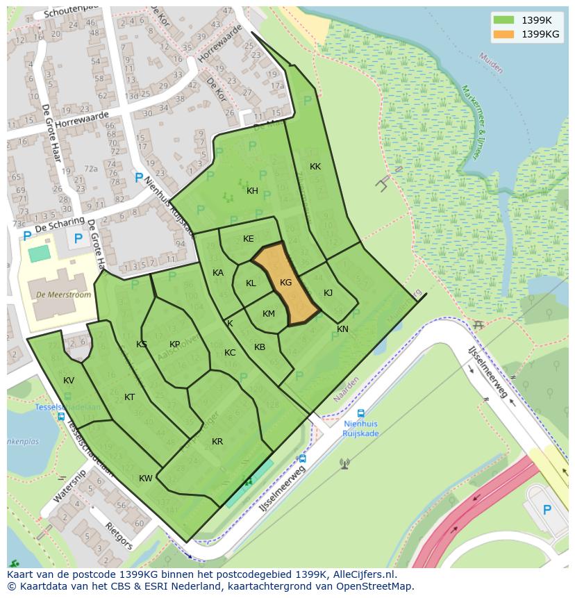 Afbeelding van het postcodegebied 1399 KG op de kaart.
