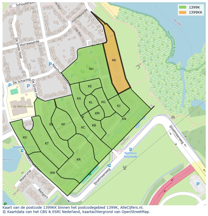 Afbeelding van het postcodegebied 1399 KK op de kaart.