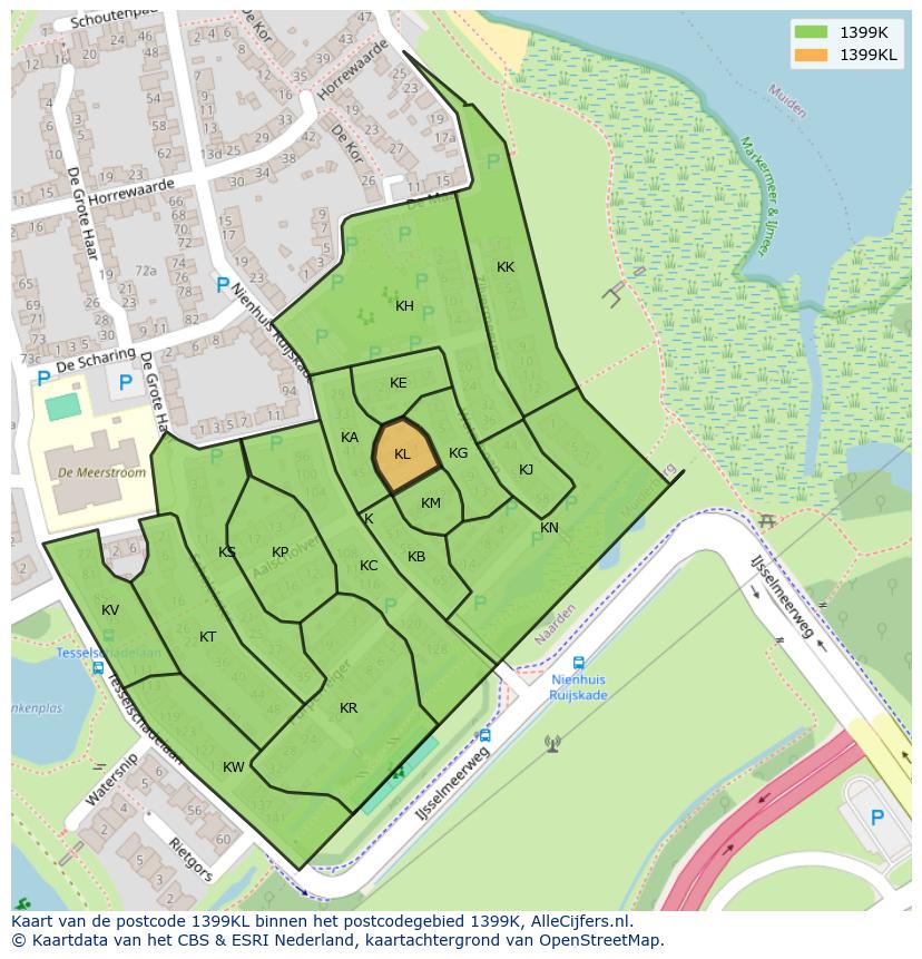 Afbeelding van het postcodegebied 1399 KL op de kaart.