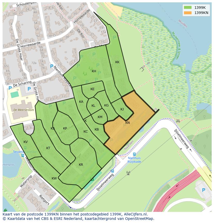 Afbeelding van het postcodegebied 1399 KN op de kaart.