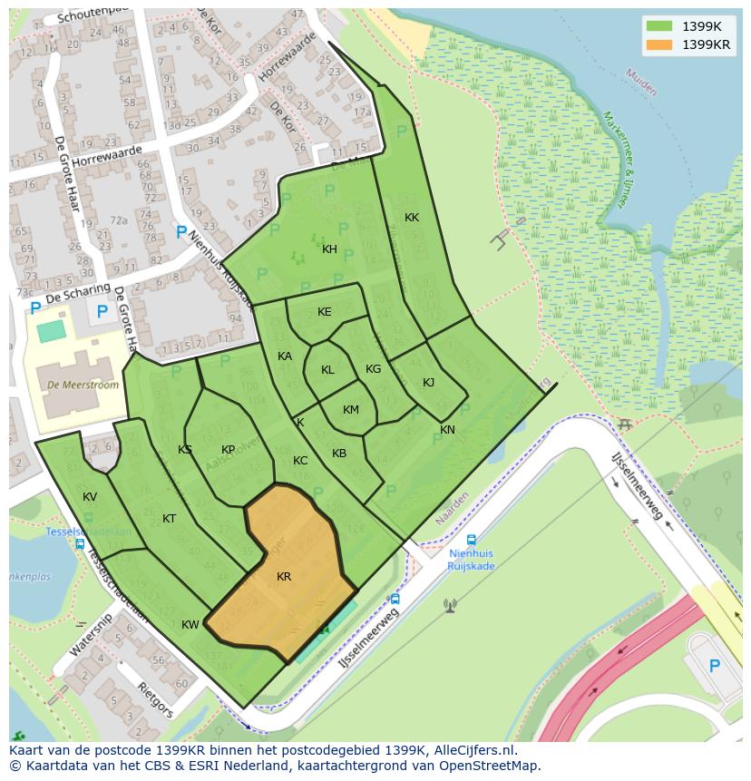 Afbeelding van het postcodegebied 1399 KR op de kaart.