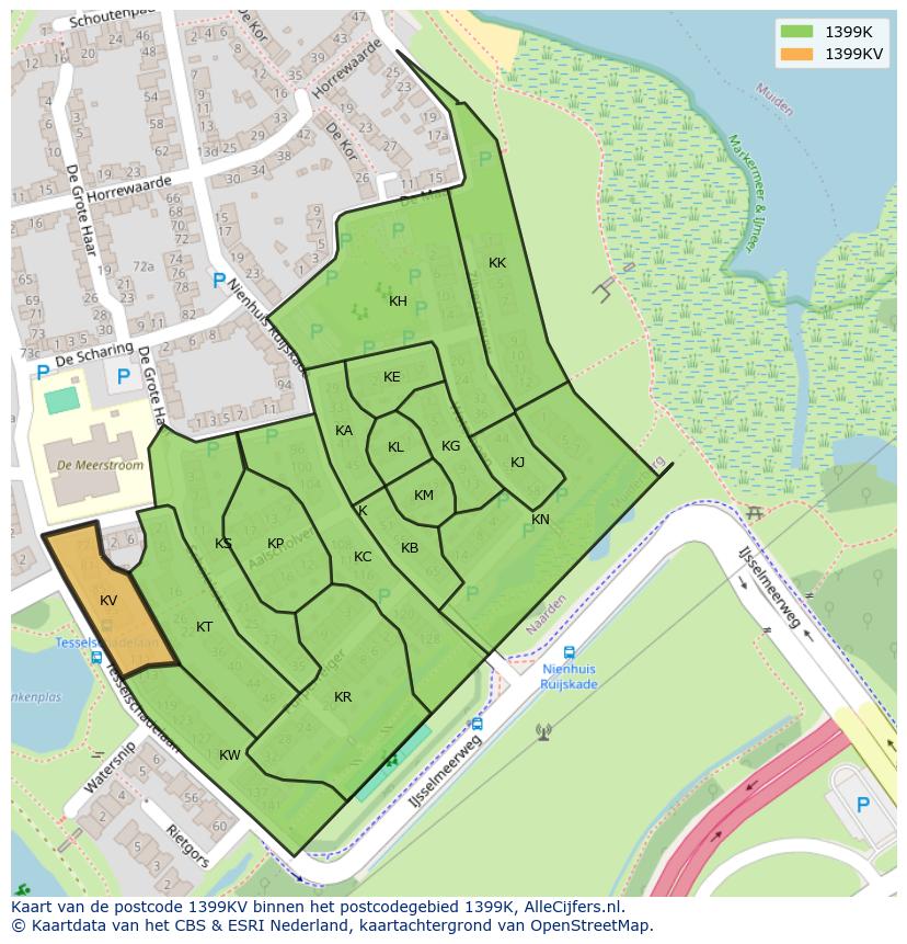Afbeelding van het postcodegebied 1399 KV op de kaart.