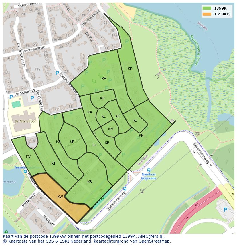 Afbeelding van het postcodegebied 1399 KW op de kaart.