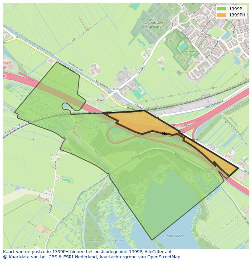 Afbeelding van het postcodegebied 1399 PH op de kaart.