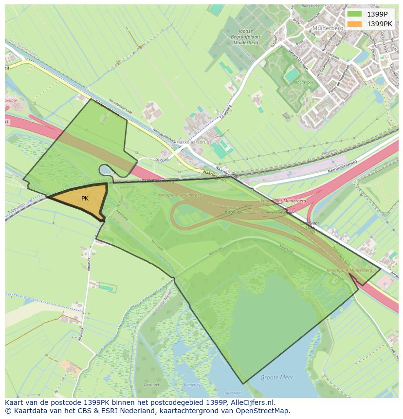 Afbeelding van het postcodegebied 1399 PK op de kaart.