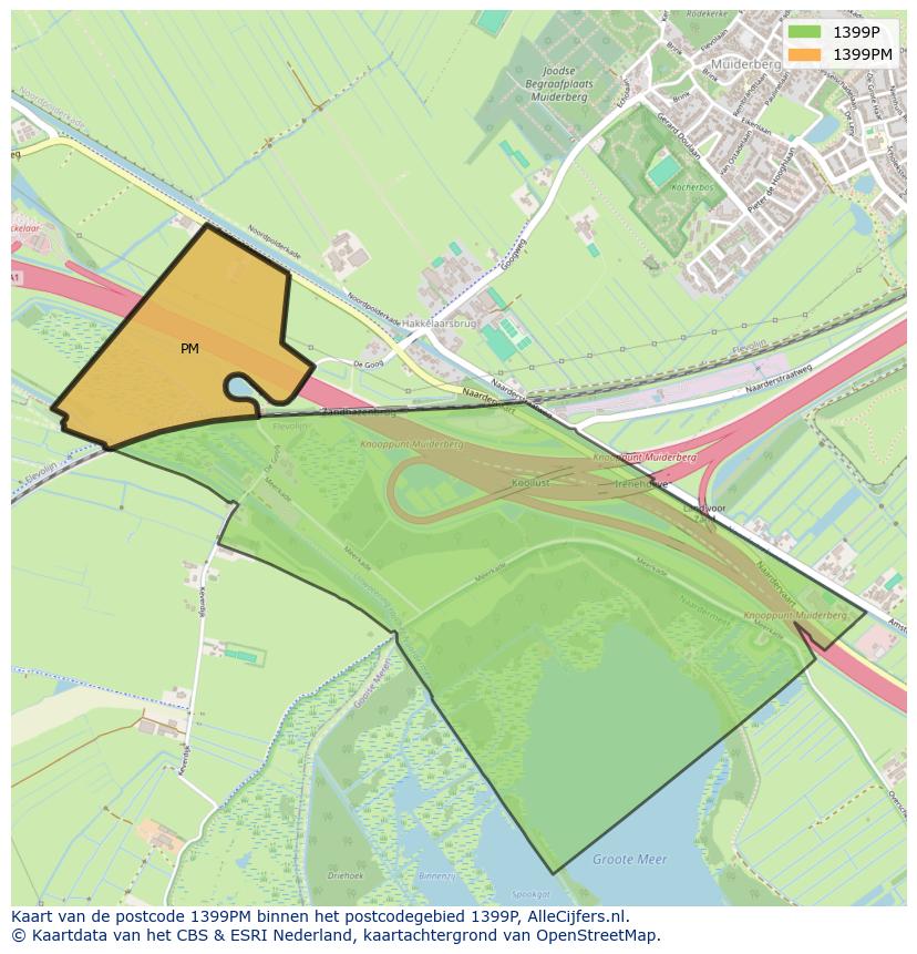 Afbeelding van het postcodegebied 1399 PM op de kaart.