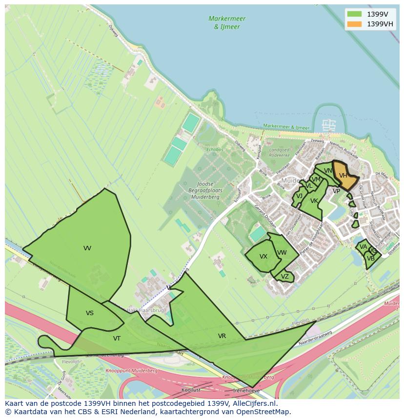 Afbeelding van het postcodegebied 1399 VH op de kaart.
