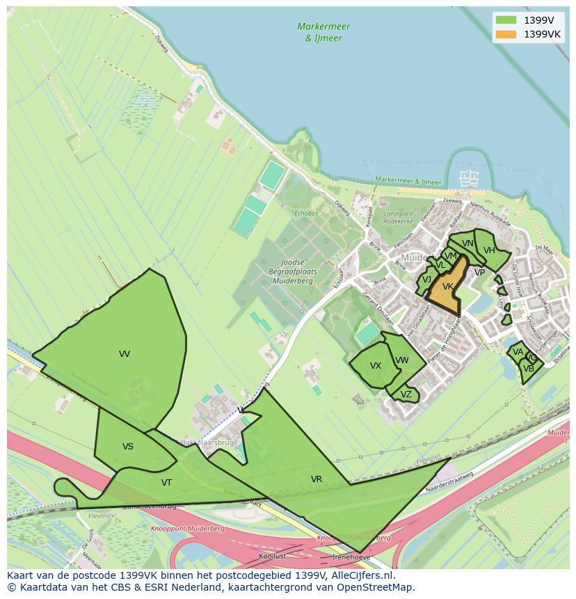 Afbeelding van het postcodegebied 1399 VK op de kaart.