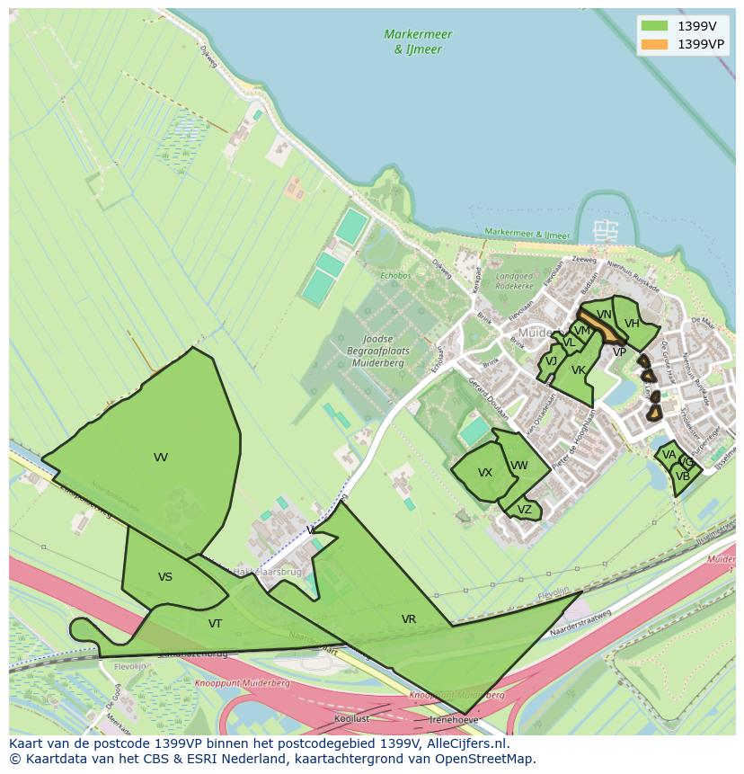 Afbeelding van het postcodegebied 1399 VP op de kaart.