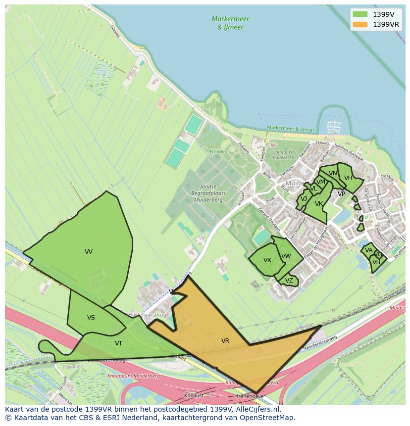 Afbeelding van het postcodegebied 1399 VR op de kaart.
