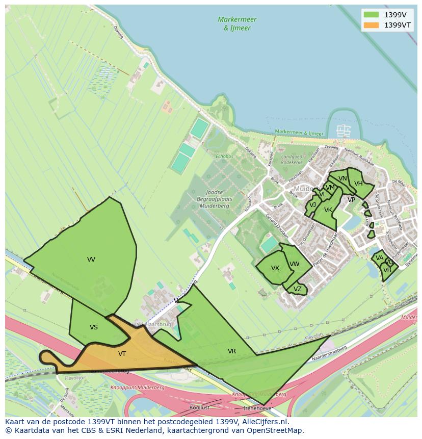 Afbeelding van het postcodegebied 1399 VT op de kaart.
