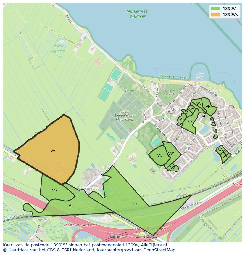 Afbeelding van het postcodegebied 1399 VV op de kaart.