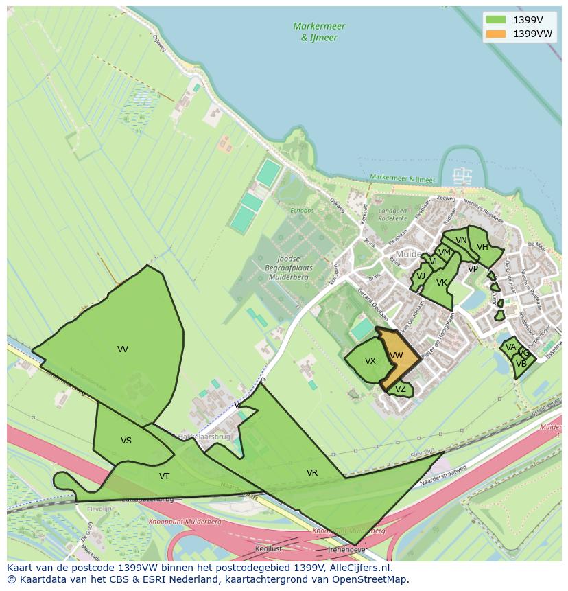 Afbeelding van het postcodegebied 1399 VW op de kaart.