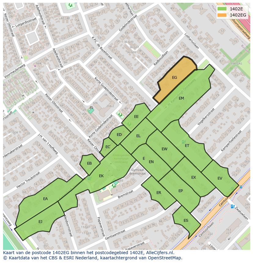 Afbeelding van het postcodegebied 1402 EG op de kaart.