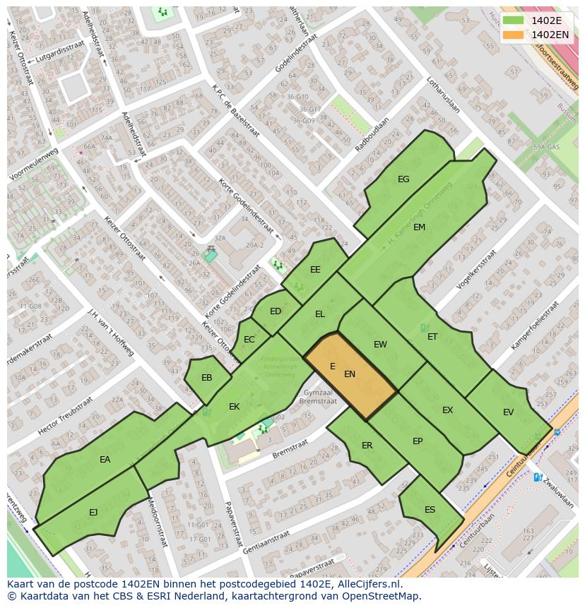 Afbeelding van het postcodegebied 1402 EN op de kaart.