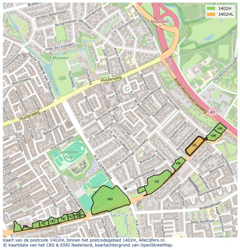 Afbeelding van het postcodegebied 1402 HL op de kaart.