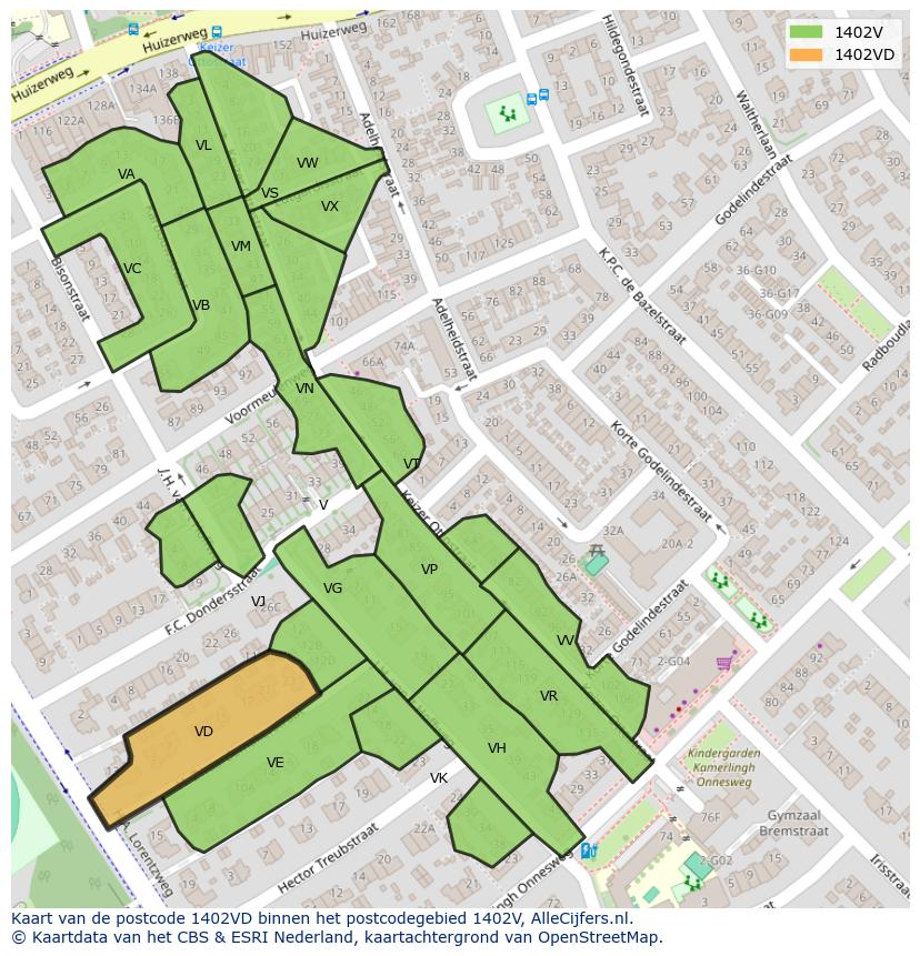 Afbeelding van het postcodegebied 1402 VD op de kaart.