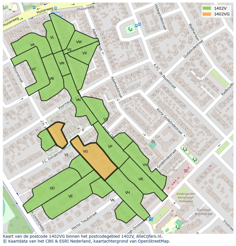 Afbeelding van het postcodegebied 1402 VG op de kaart.