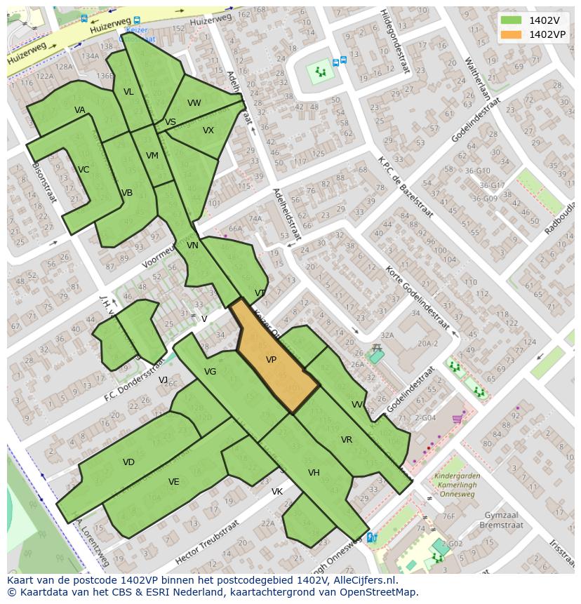 Afbeelding van het postcodegebied 1402 VP op de kaart.