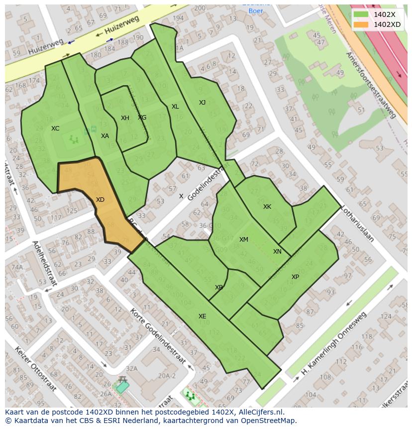 Afbeelding van het postcodegebied 1402 XD op de kaart.
