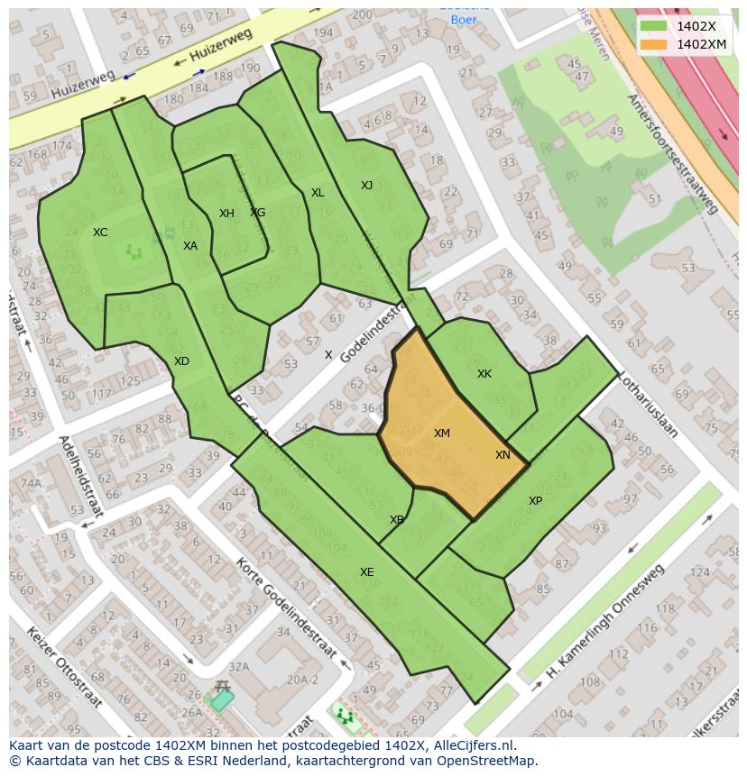 Afbeelding van het postcodegebied 1402 XM op de kaart.
