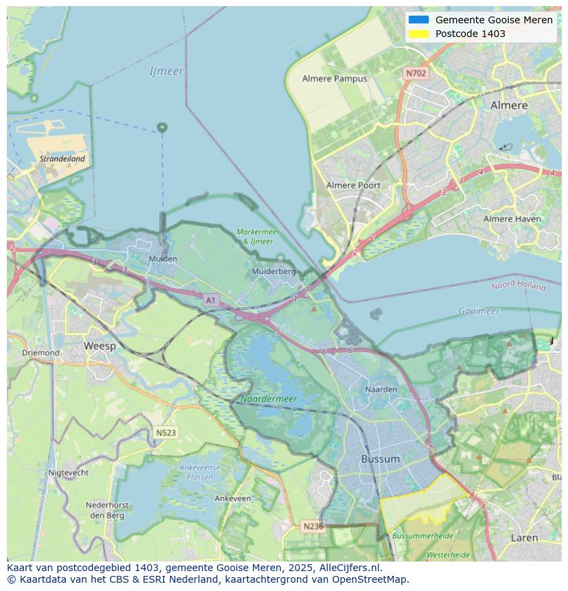 Afbeelding van het postcodegebied 1403 op de kaart.