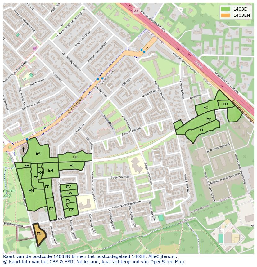 Afbeelding van het postcodegebied 1403 EN op de kaart.