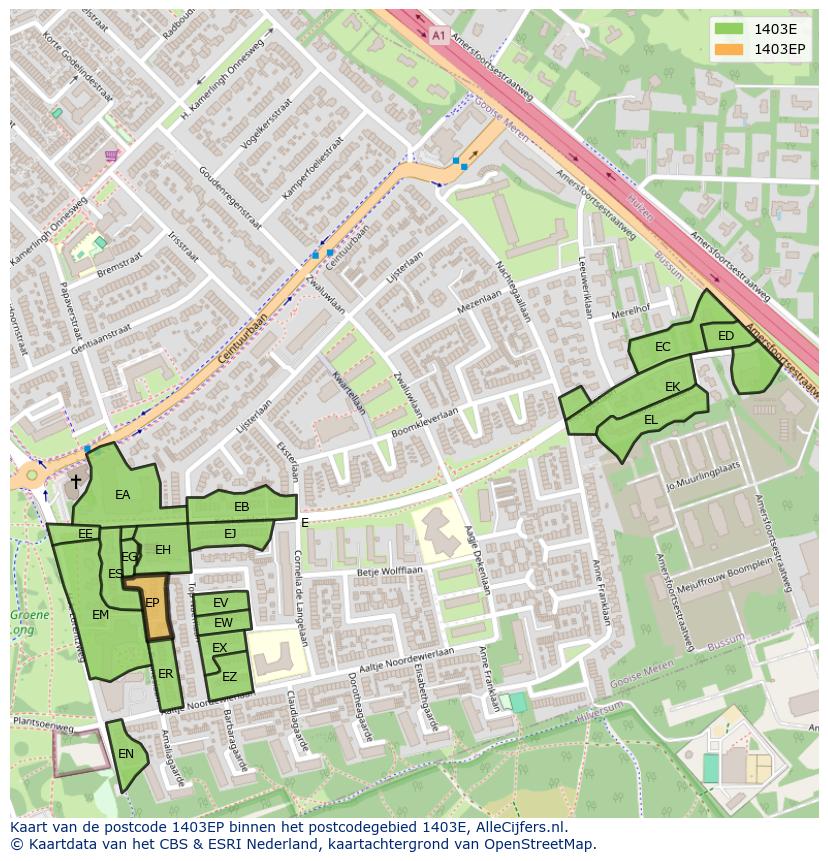 Afbeelding van het postcodegebied 1403 EP op de kaart.