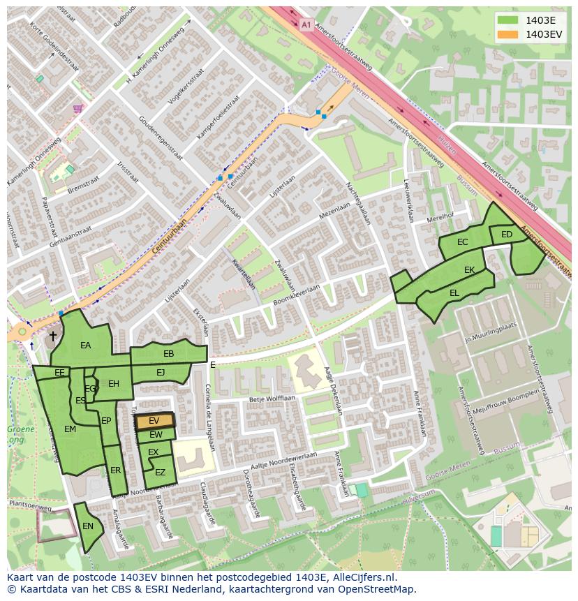 Afbeelding van het postcodegebied 1403 EV op de kaart.