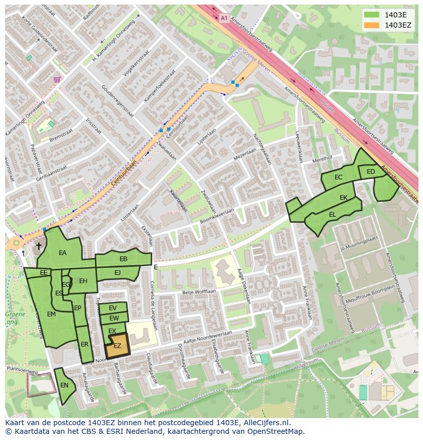 Afbeelding van het postcodegebied 1403 EZ op de kaart.