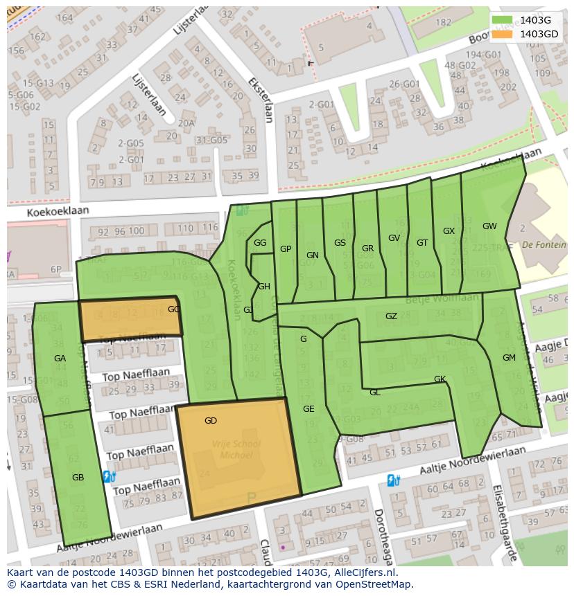 Afbeelding van het postcodegebied 1403 GD op de kaart.