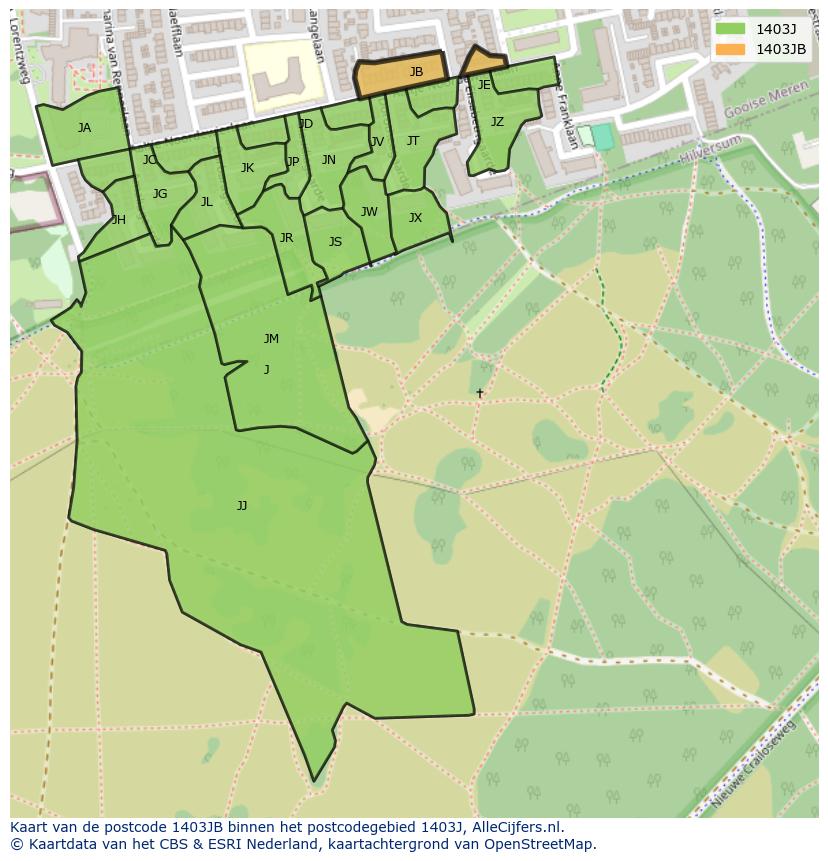 Afbeelding van het postcodegebied 1403 JB op de kaart.