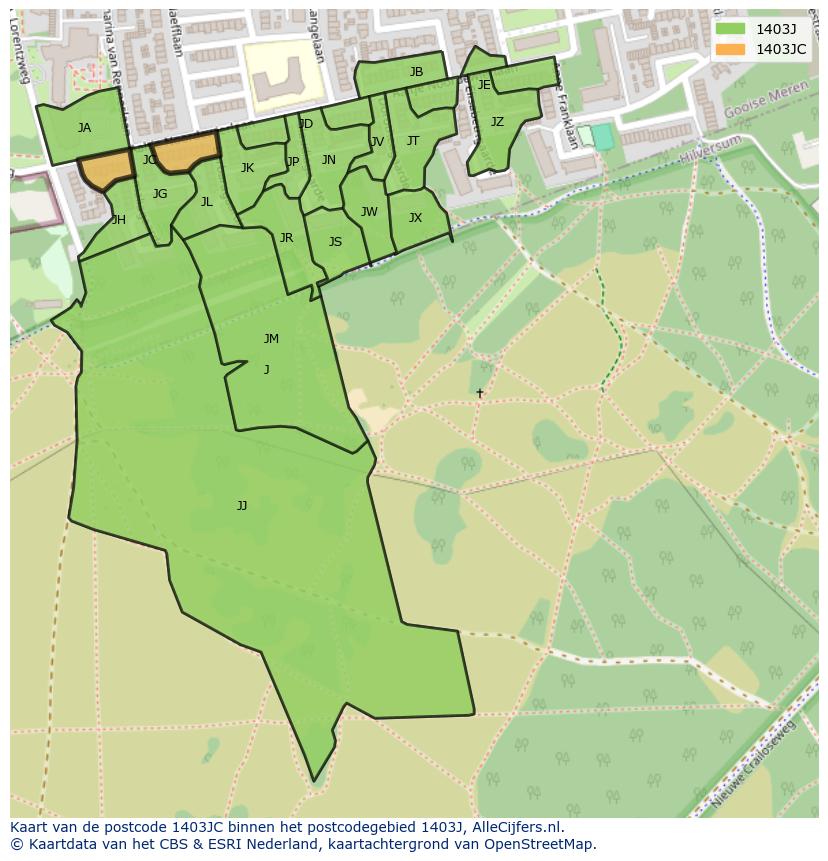 Afbeelding van het postcodegebied 1403 JC op de kaart.