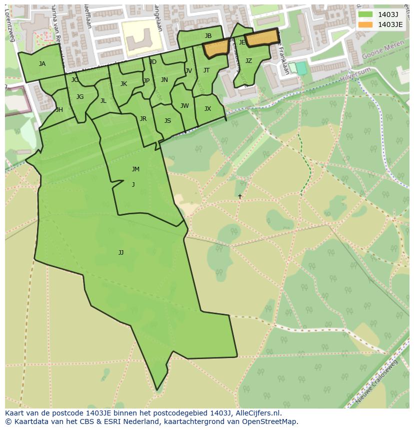 Afbeelding van het postcodegebied 1403 JE op de kaart.
