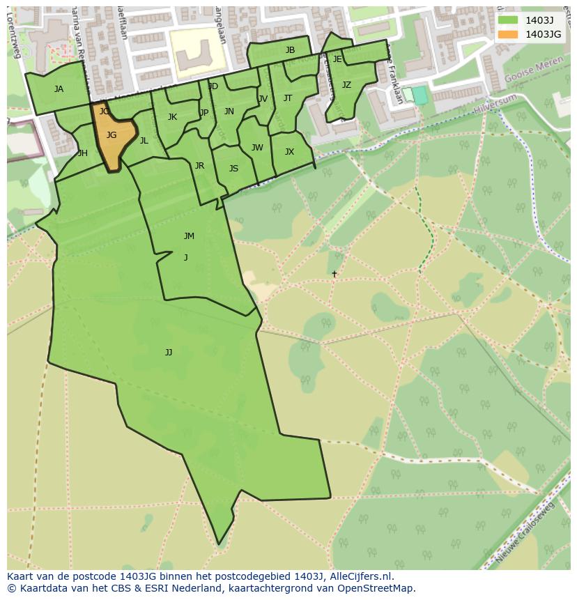 Afbeelding van het postcodegebied 1403 JG op de kaart.