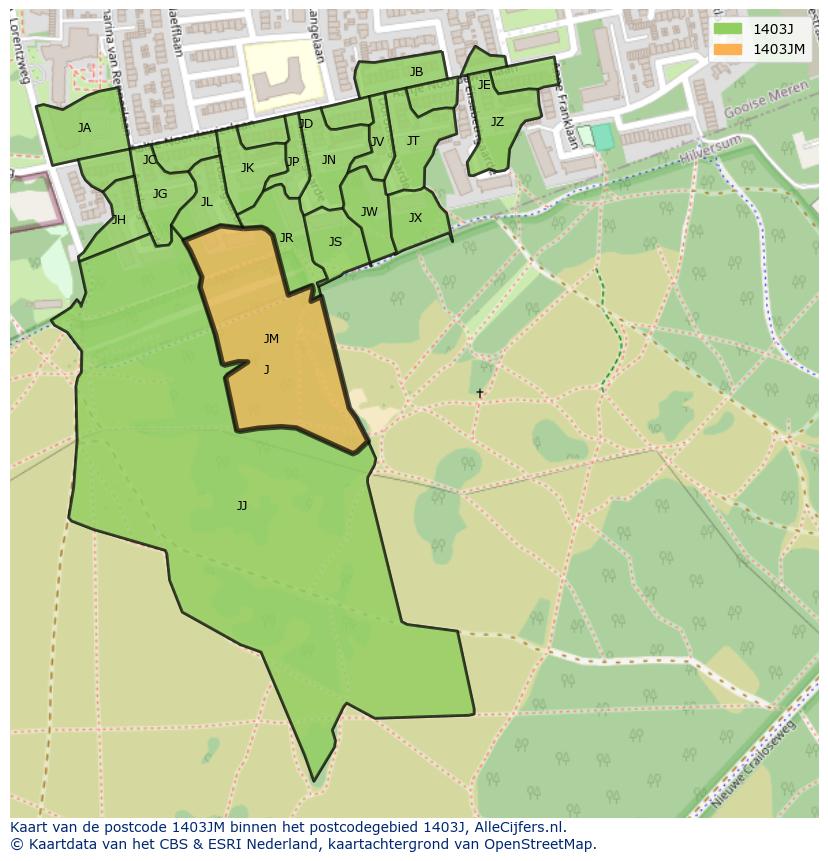 Afbeelding van het postcodegebied 1403 JM op de kaart.