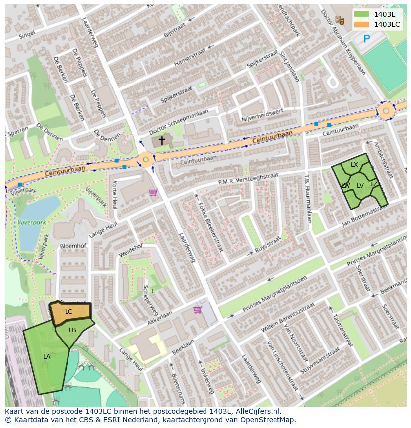 Afbeelding van het postcodegebied 1403 LC op de kaart.