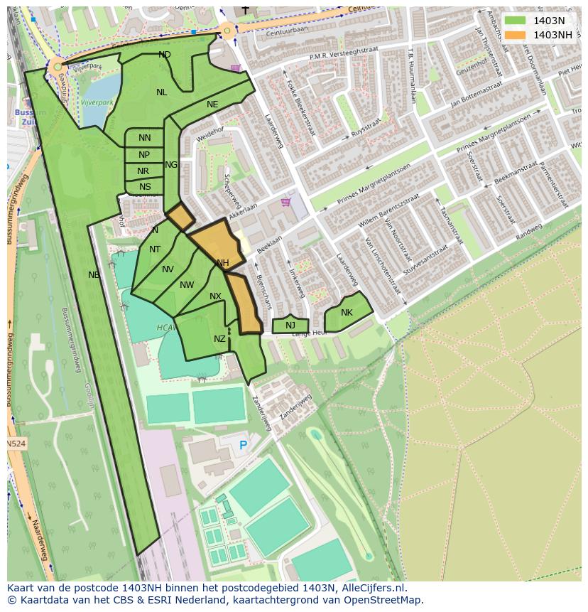 Afbeelding van het postcodegebied 1403 NH op de kaart.